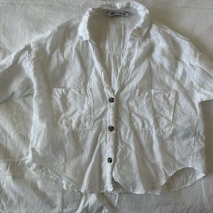 Zara linen button down blouse cropped pullover cover up white size small